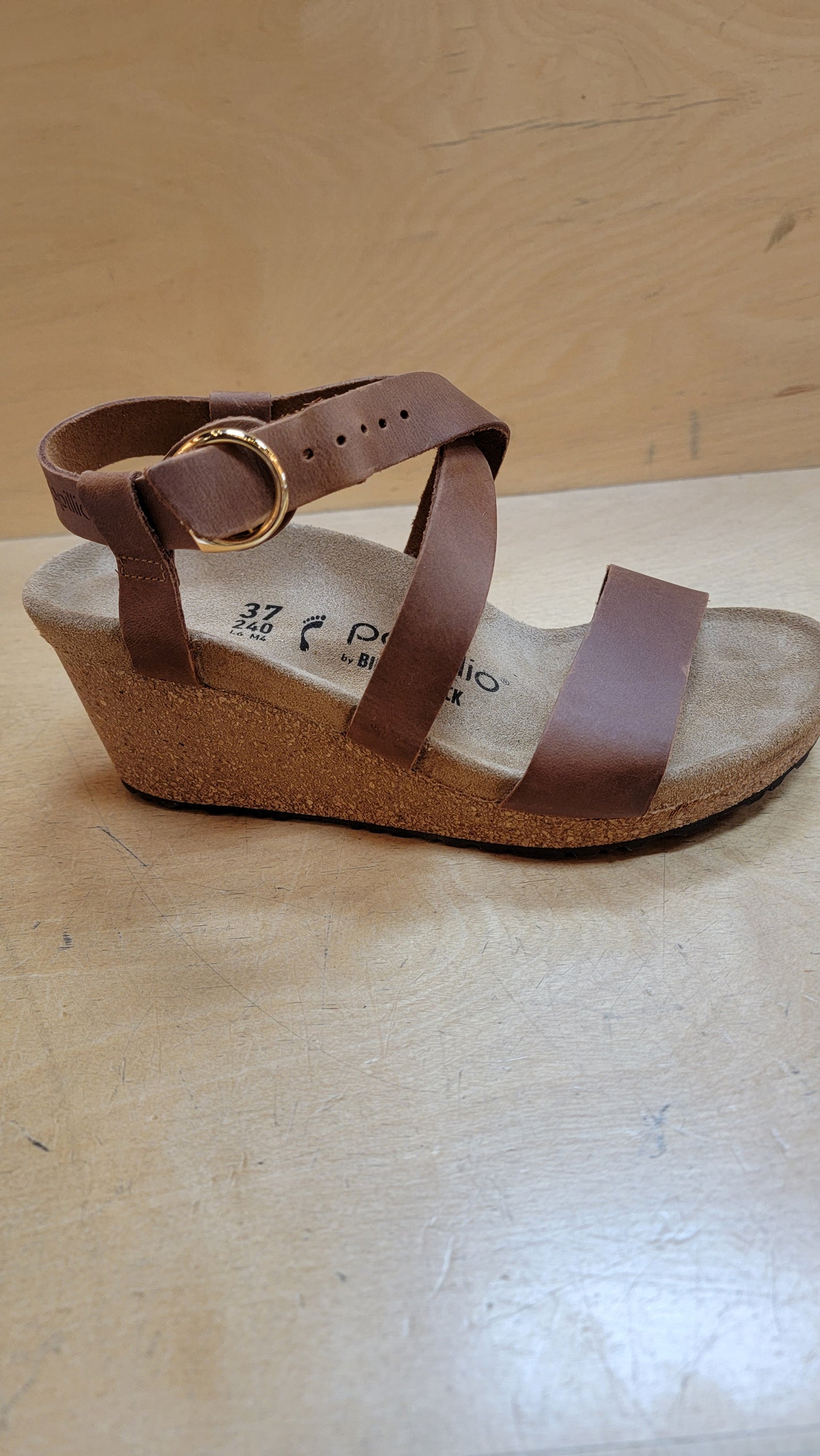 Birkenstock sibyl ring buckle wedge open toe 1023523 cognac