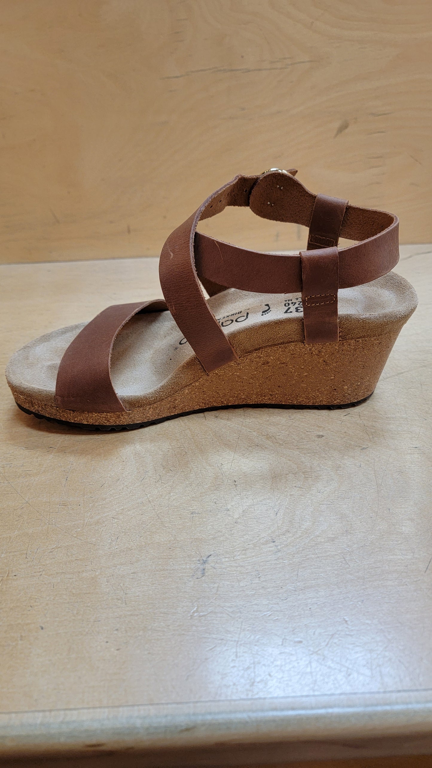 Birkenstock sibyl ring buckle wedge open toe 1023523 cognac