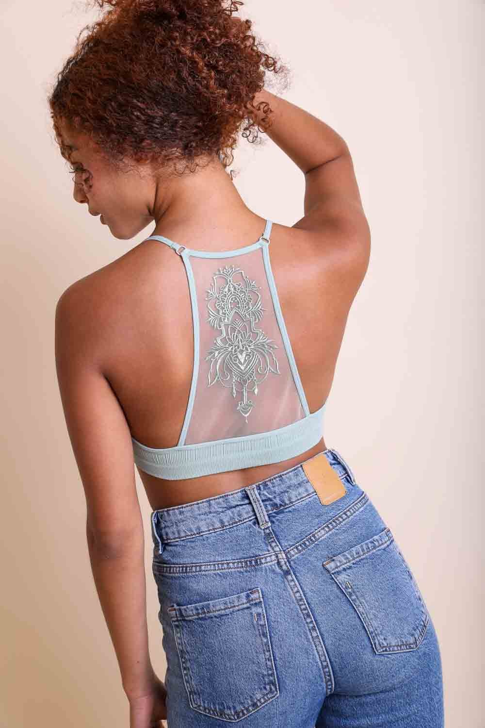 Malibu tattoo mesh racerback bralette 5330 sage