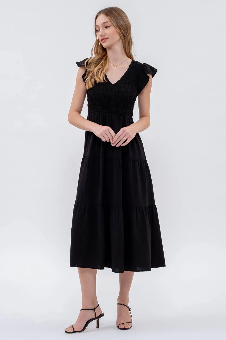Malibu Fluttery sleeve maxi dress cr2179 black