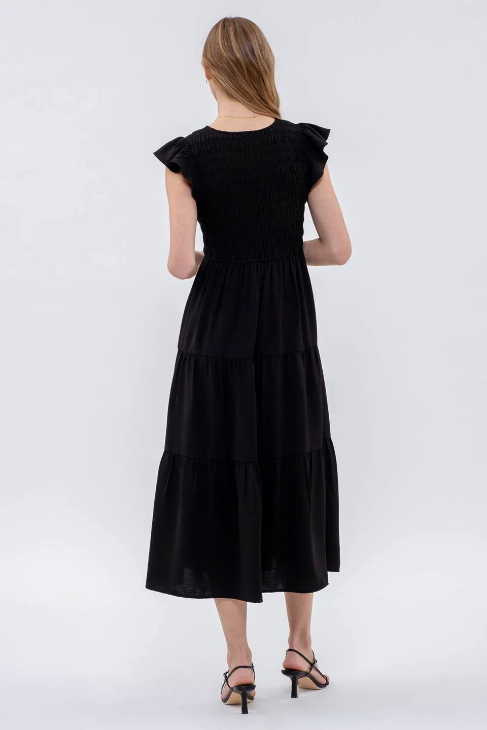 Malibu Fluttery sleeve maxi dress cr2179 black