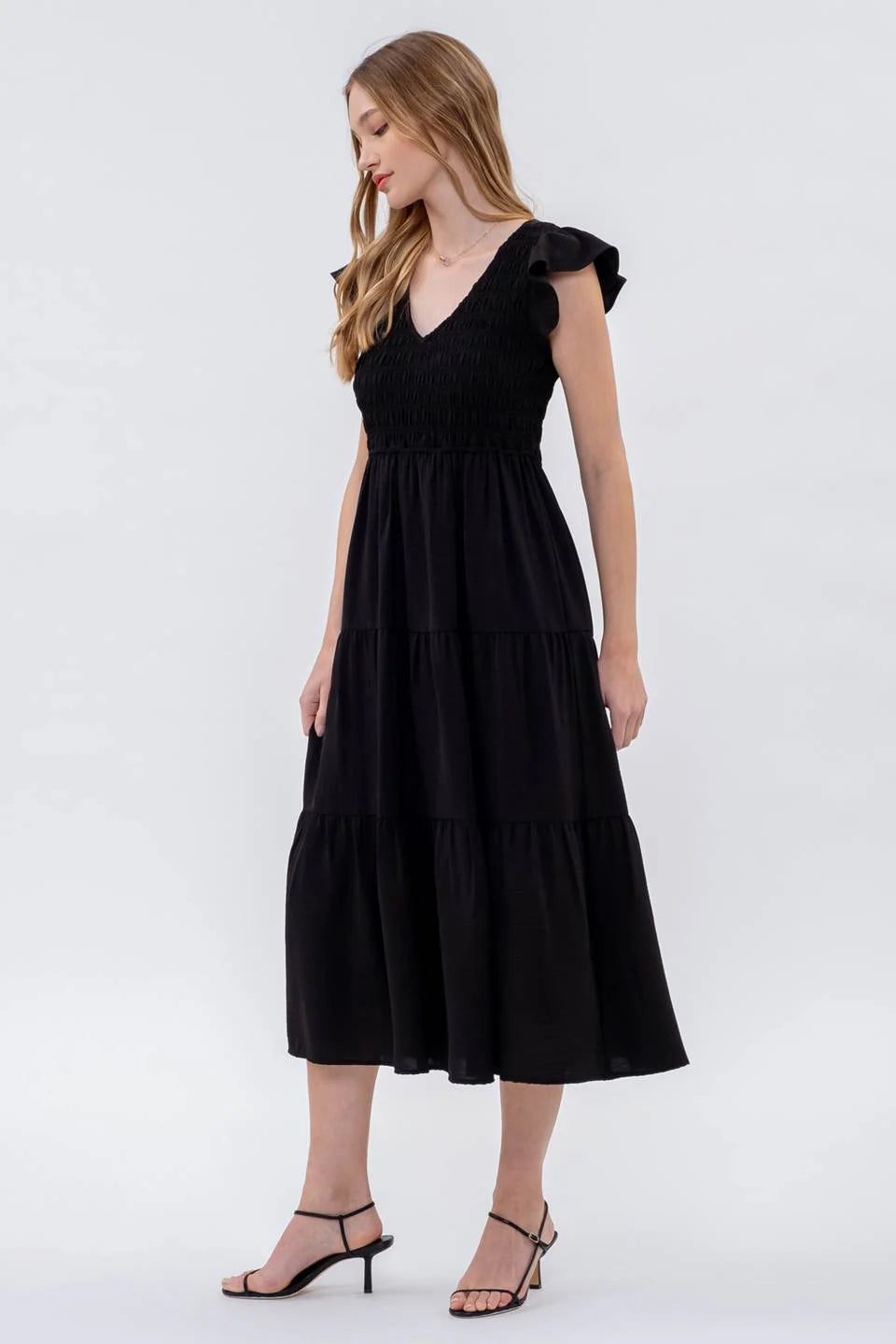 Malibu Fluttery sleeve maxi dress cr2179 black