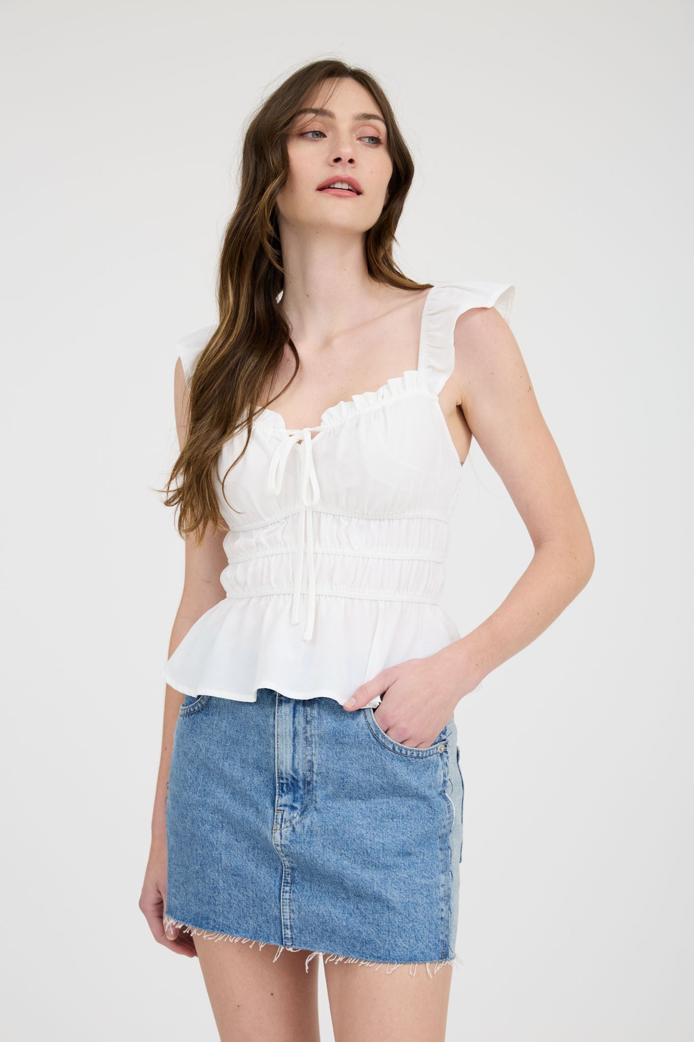 Malibu ruffle trim top tb8853 white