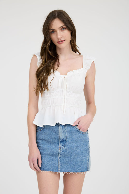 Malibu ruffle trim top tb8853 white