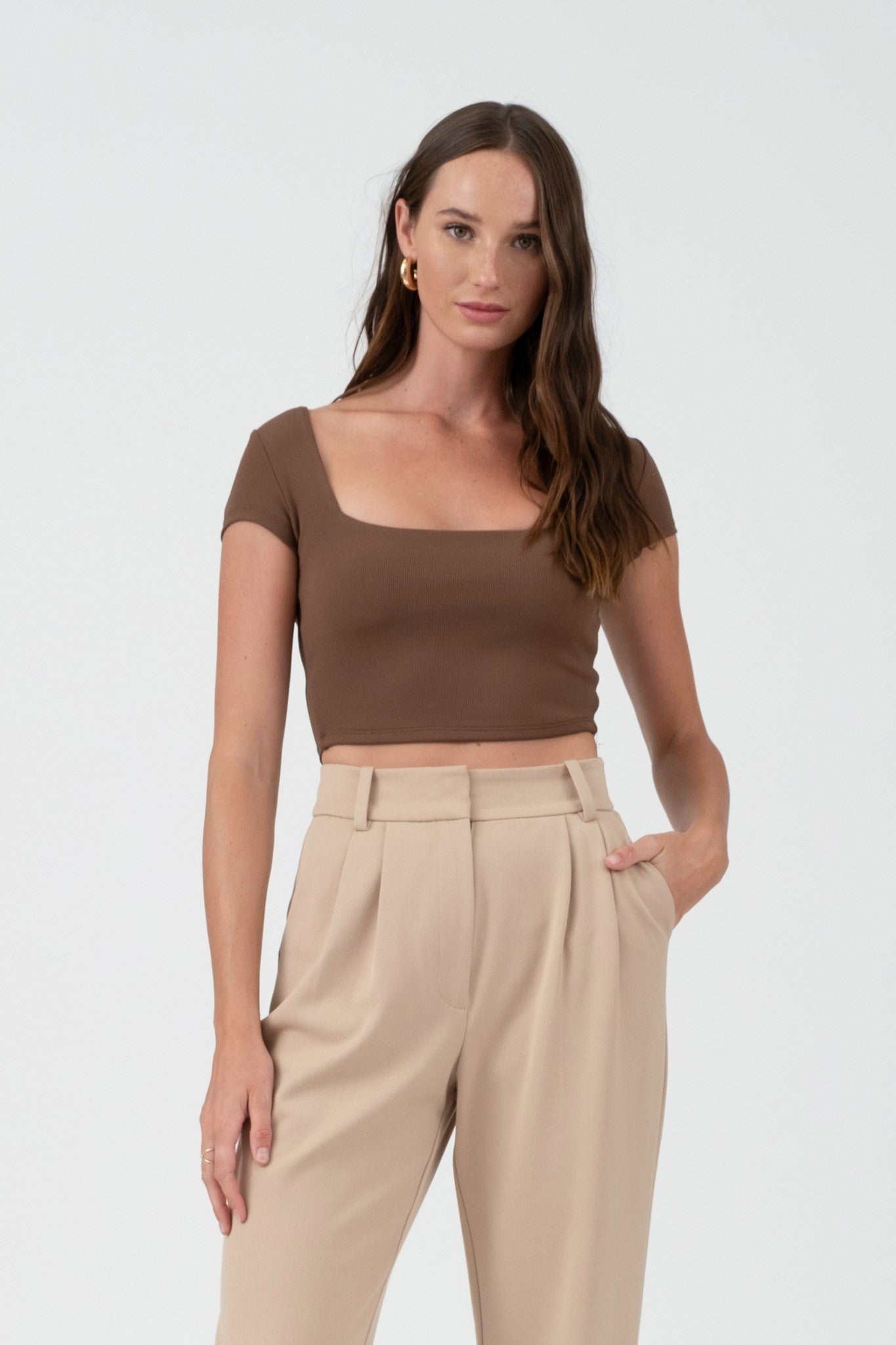 Malibu scoop neck crop top tw1559 brown