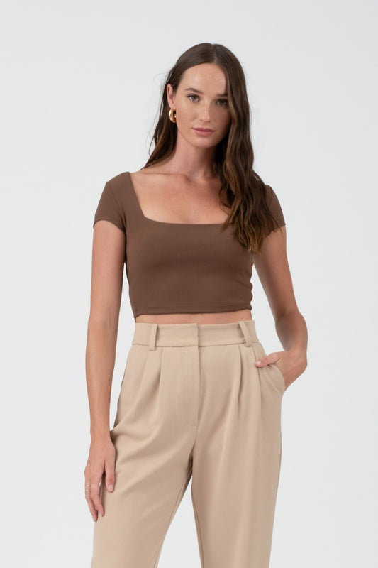 Malibu scoop neck crop top tw1559 brown