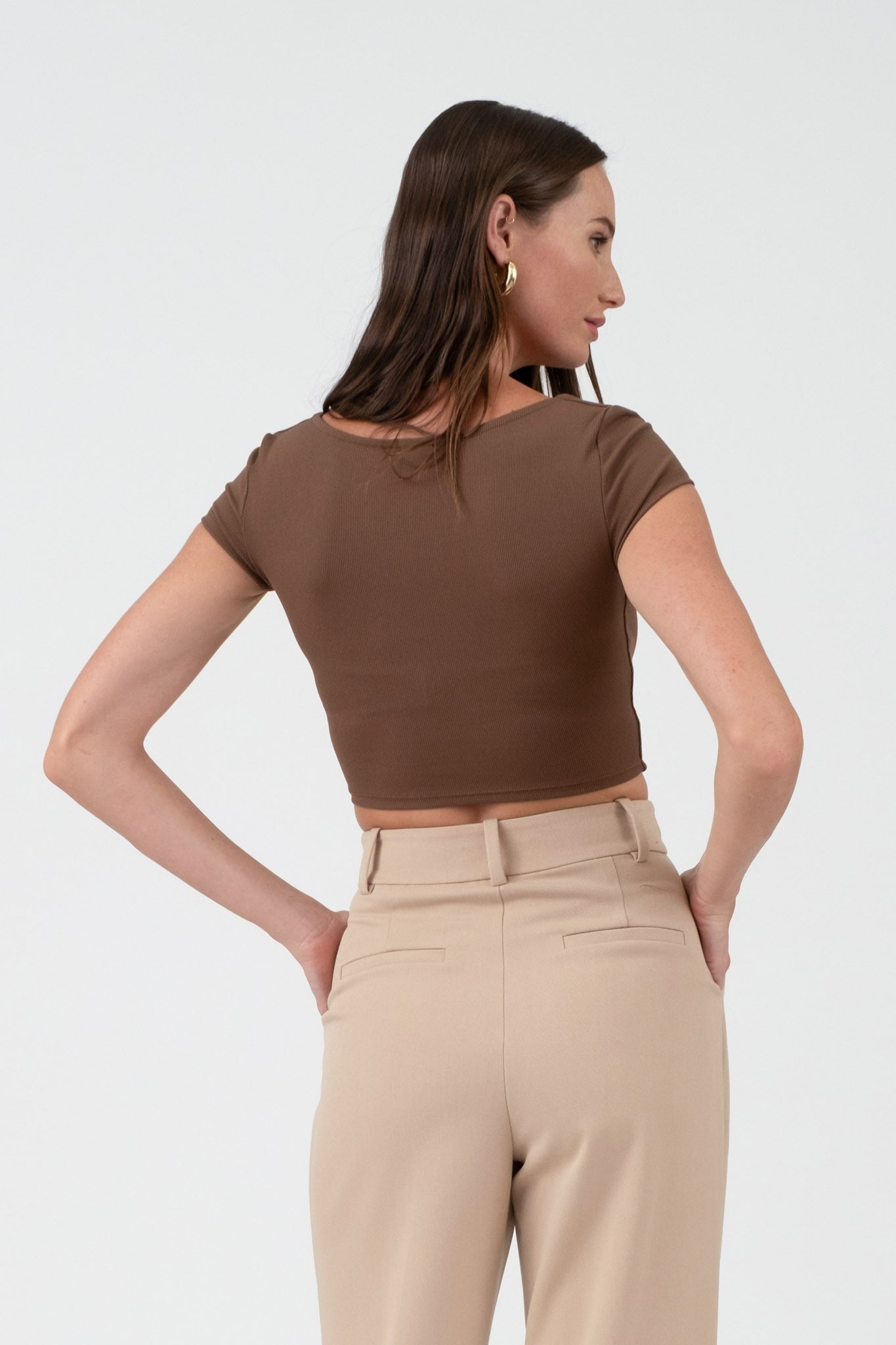 Malibu scoop neck crop top tw1559 brown