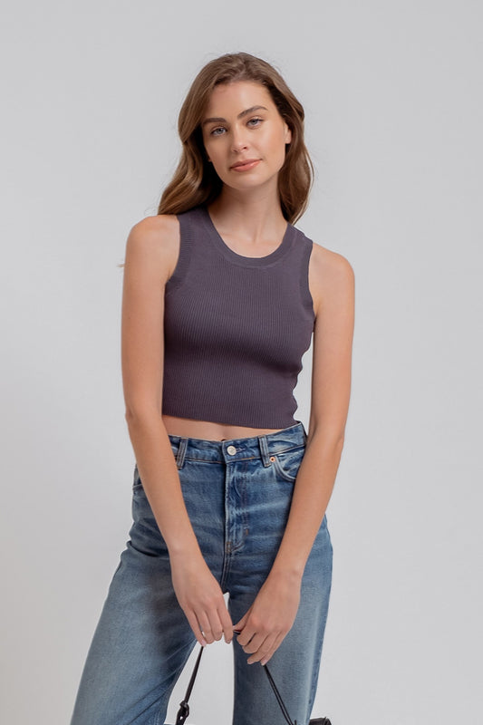 Malibu sweater knit crop tank tw1572 charcoal