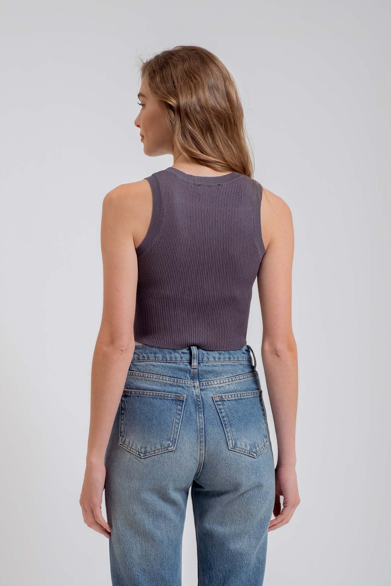 Malibu sweater knit crop tank tw1572 charcoal