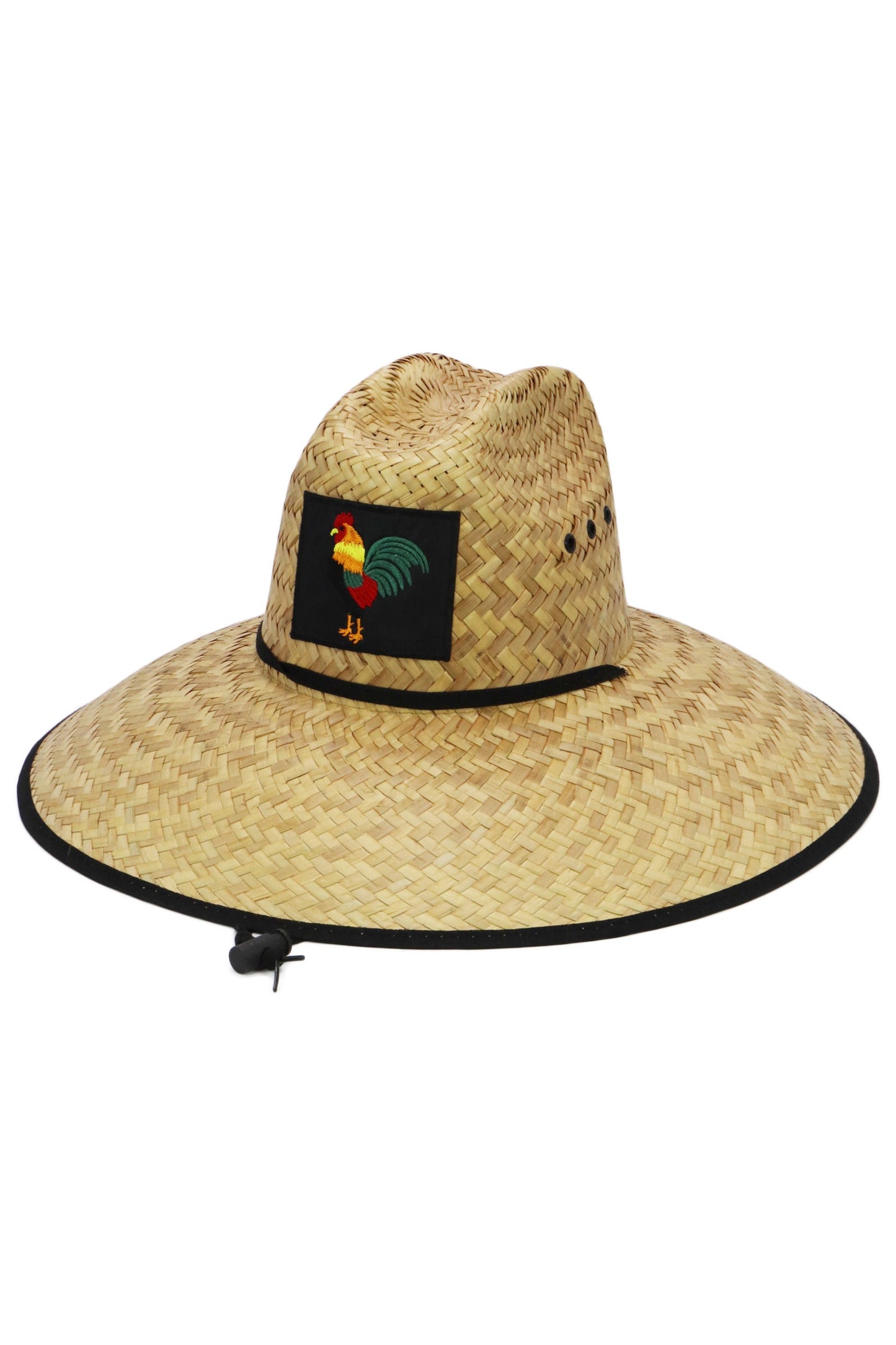 Malibu rooster el gallo patch eyelet straw lifeguard hat cb-277 black