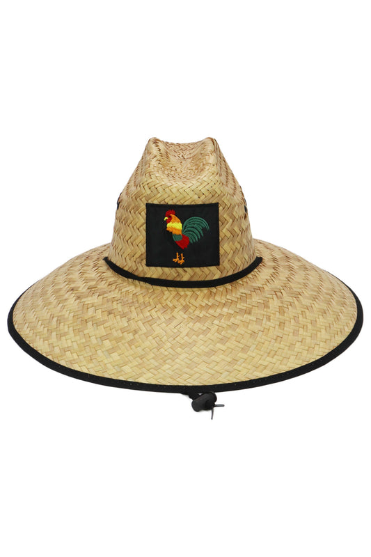 Malibu rooster el gallo patch eyelet straw lifeguard hat cb-277 black