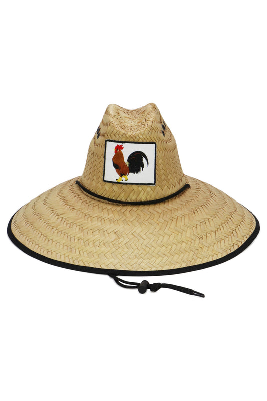 Malibu rooster el gallo patch eyelet straw lifeguard hat cb-277 white