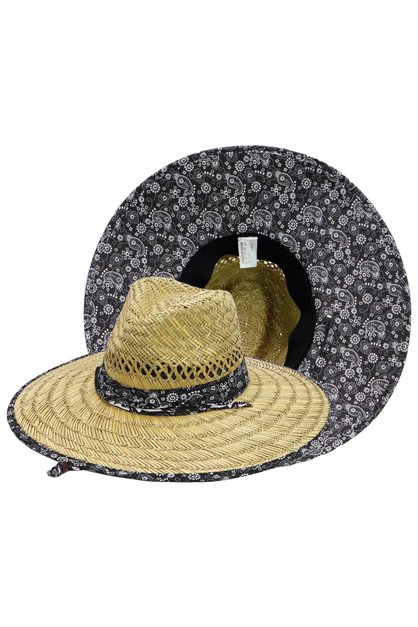 Malibu paisley under brim straw lifeguard hat cb-686 black
