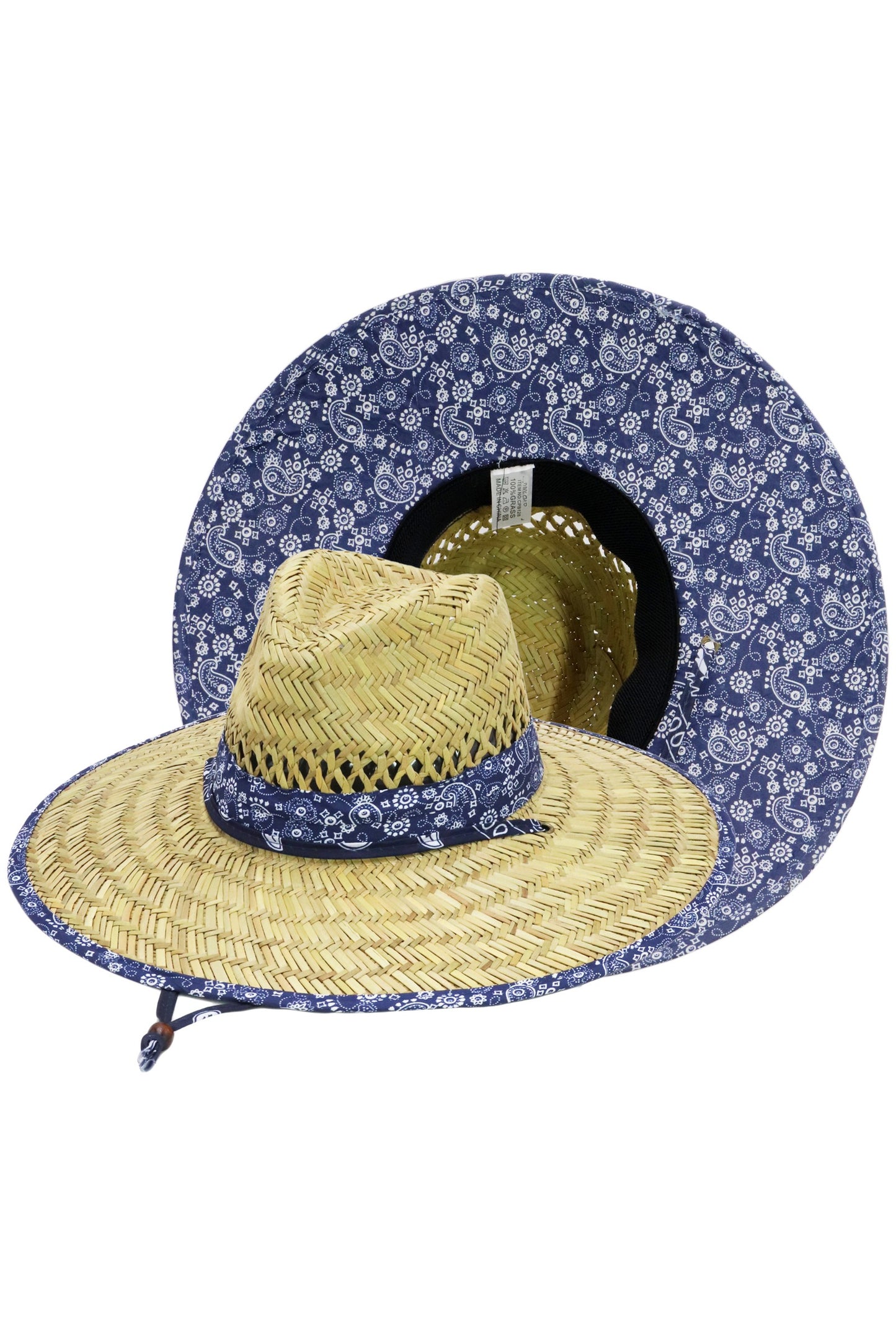 Malibu paisley under brim straw lifeguard hat cb-686 navy