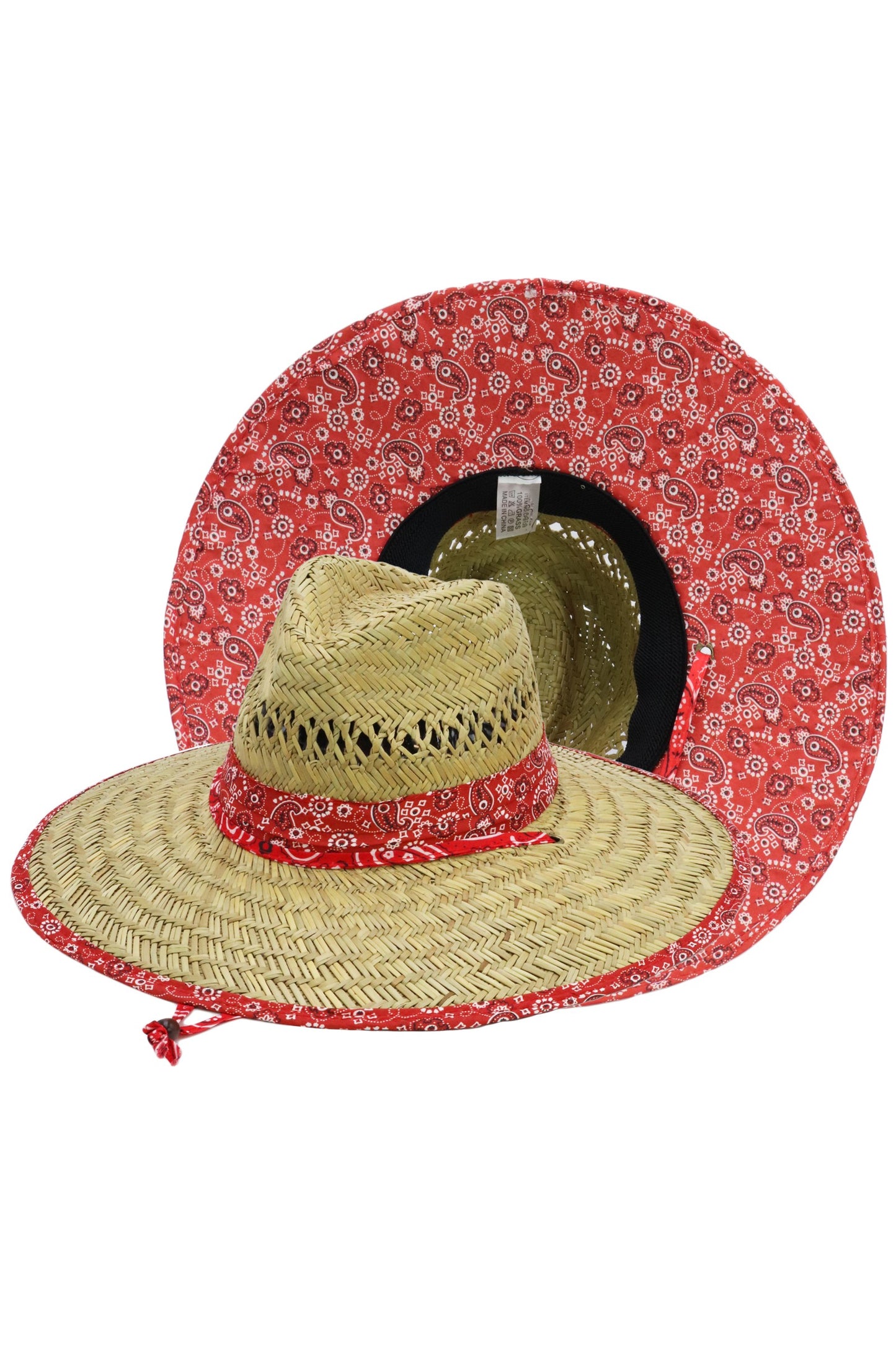 Malibu paisley under brim straw lifeguard hat cb-686 red
