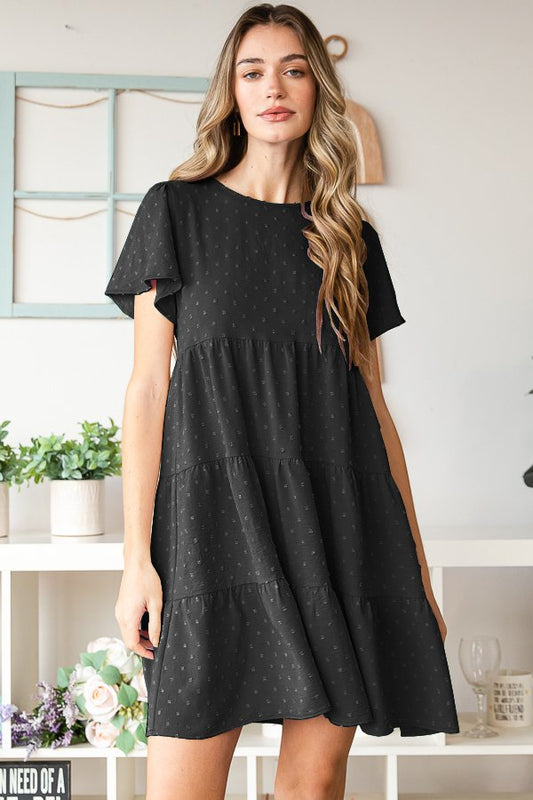 Malibu swiss dot mini tiered dress ed6768 black