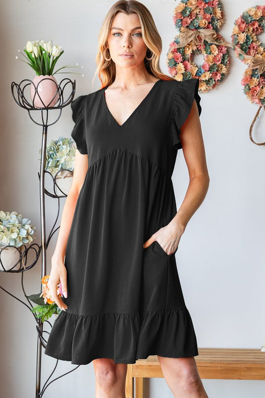 Malibu ruffle detailed baby doll dress ed6811 black