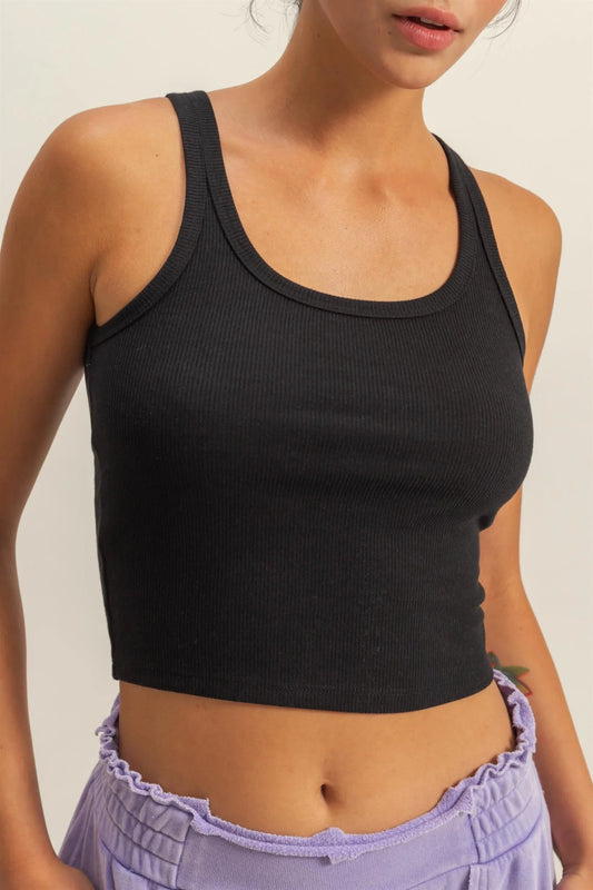 Malibu DZ25A937-Scoop Neck Bodycon Tank black