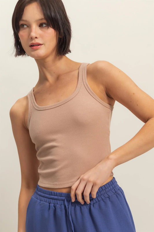 Malibu DZ25A937-Scoop Neck Bodycon Tank taupe