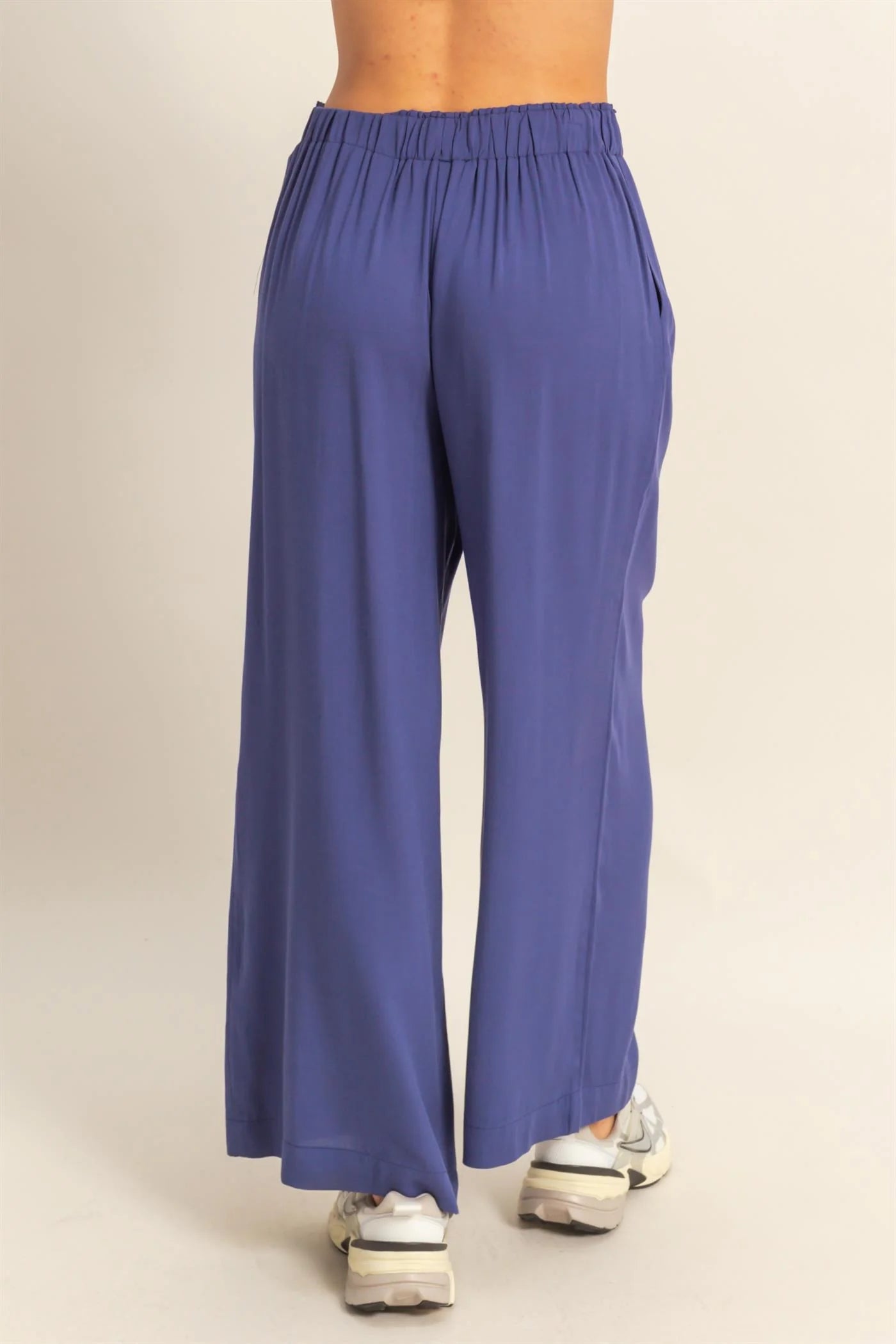 Malibu DZ25C192-High Waist Woven Wide Leg Pants dusty indigo