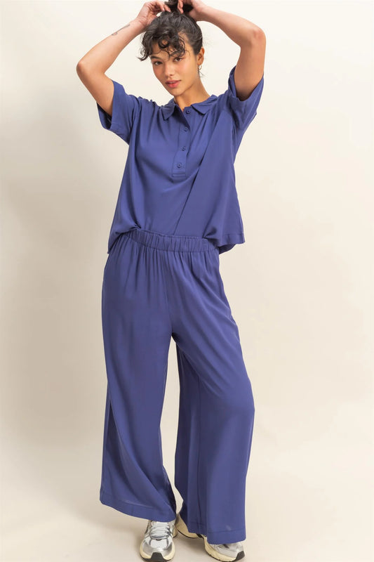 Malibu DZ25C192-High Waist Woven Wide Leg Pants dusty indigo