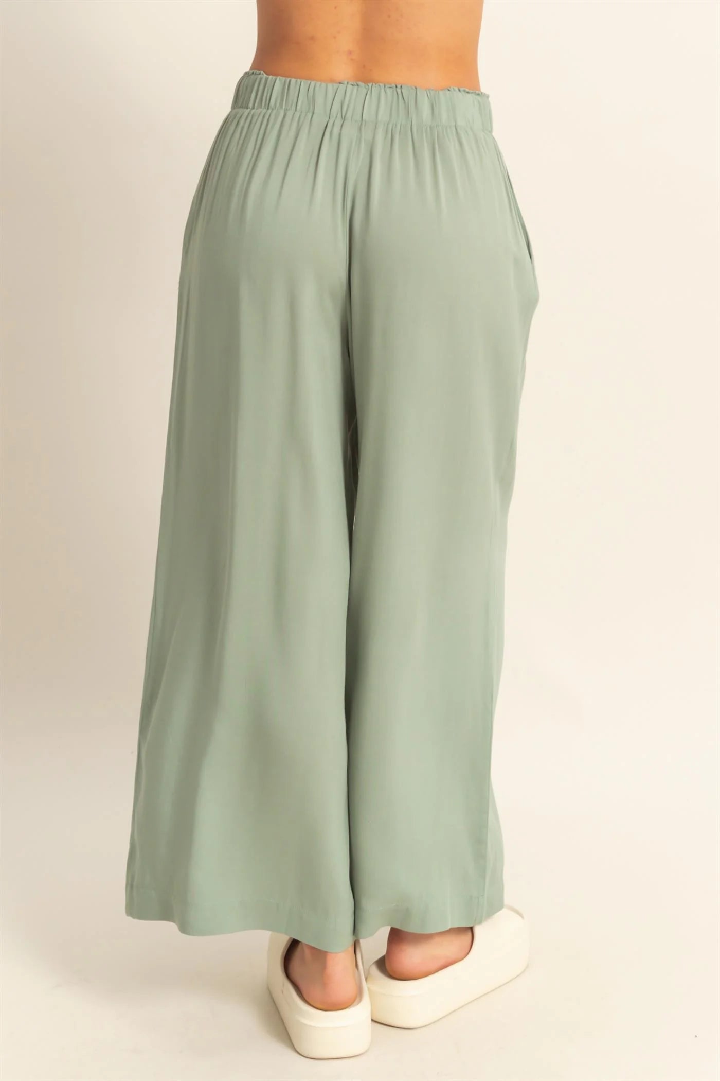 Malibu DZ25C192-High Waist Woven Wide Leg Pants sage green