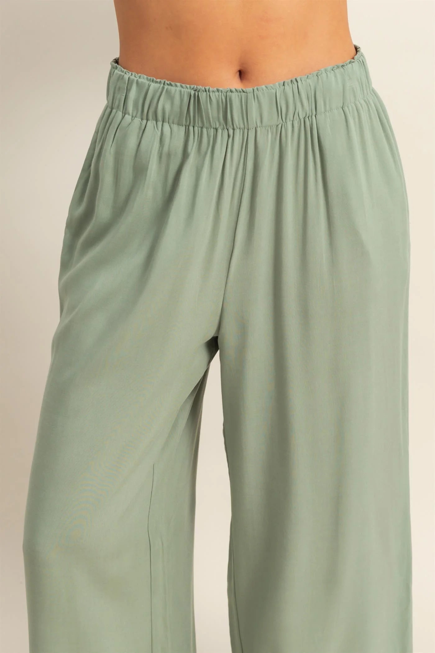 Malibu DZ25C192-High Waist Woven Wide Leg Pants sage green