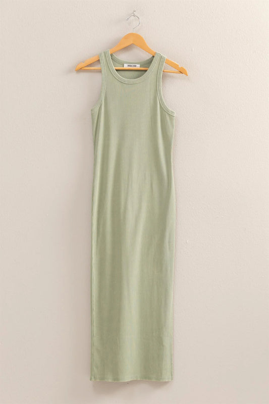 Malibu acid wash rib dress midi dz25e298 sage green