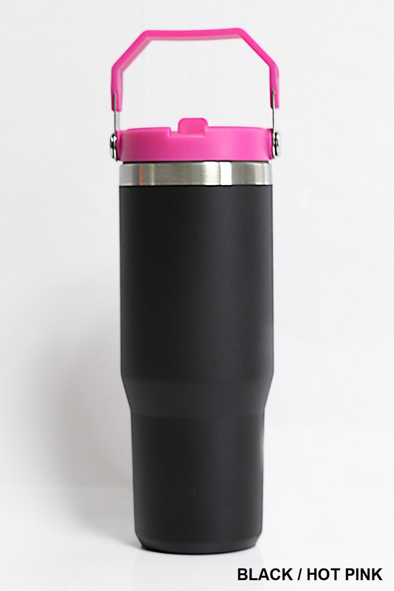 Malibu 30 oz stainless steel flip straw straw tumbler u-103 black & hot pink