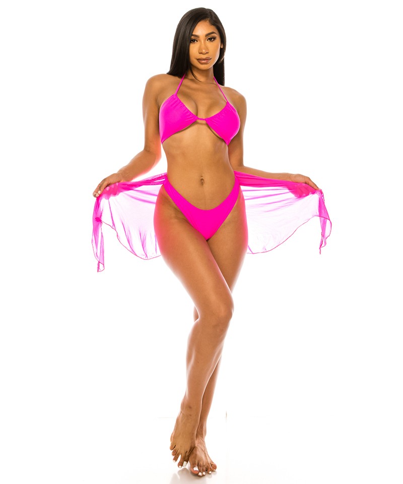 Malibu Mermaid bikini and skirt set by1254 fuchsia