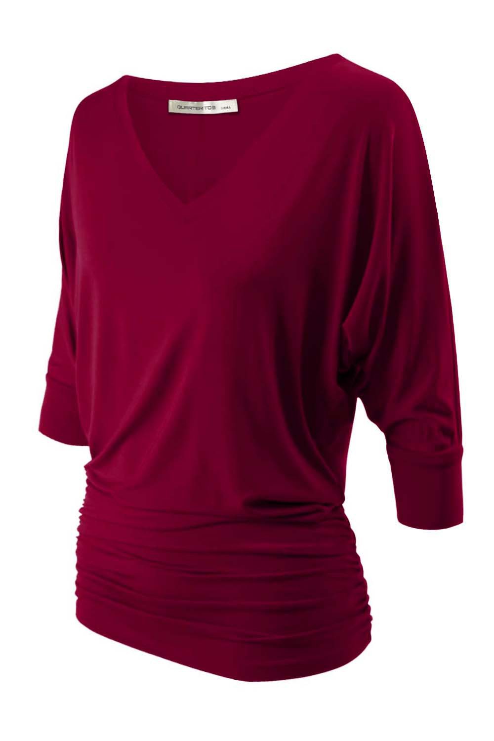 Malibu 3/4 sleeve dolman top b2206-2 wine