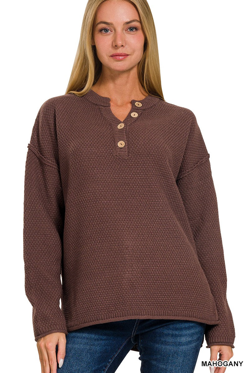 Malibu 4 button henley sweater tw-2326 mahogany