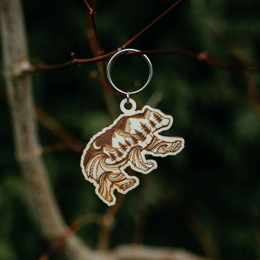 West Coast Karma Nature Bear Wooden Keychain