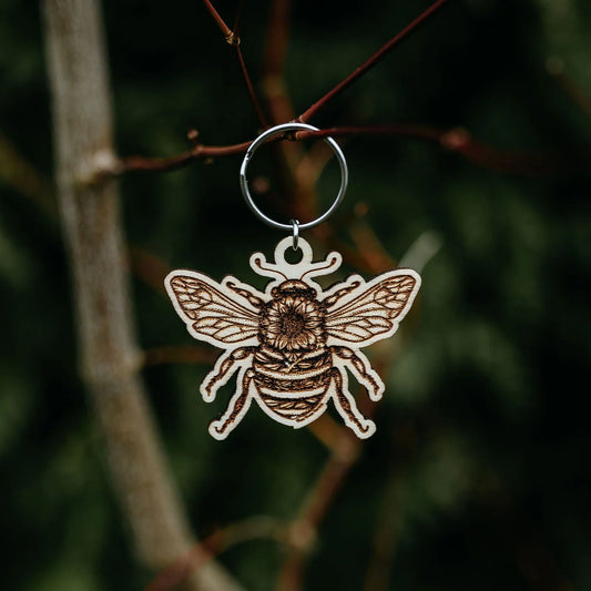 West Coast Karma Sunflower Bee Wooden Engraved Keychain