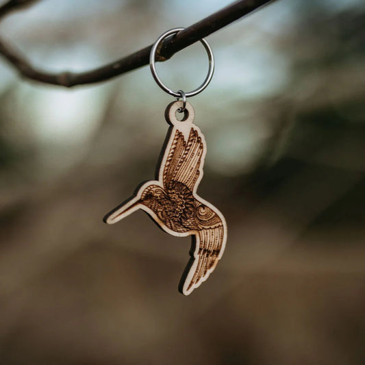 West Coast Karma Hummingbird Engraved Wooden Keychain