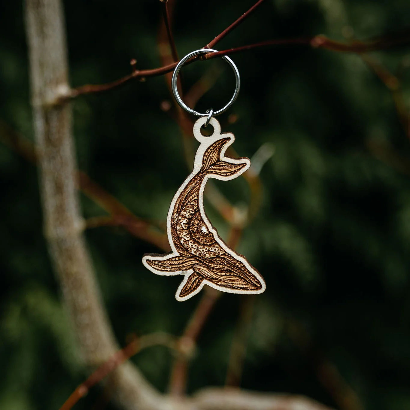 West Coast Karma Humpback Engraved Wooden Keychain