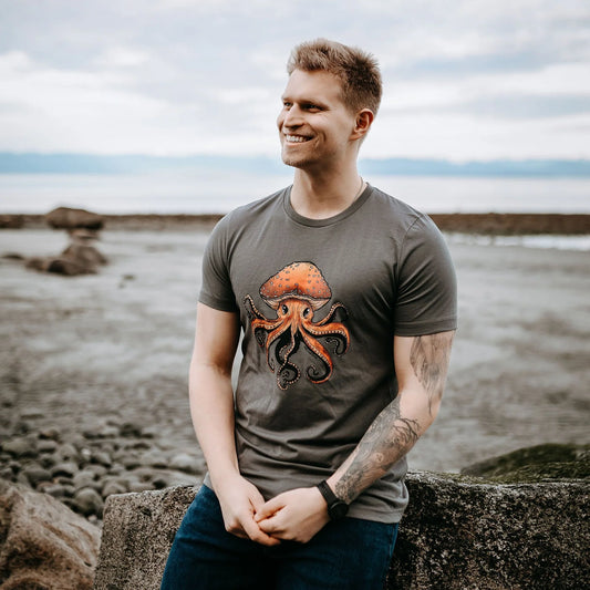 West Coast Karma Colourful Mushtopus Tee in Asphalt