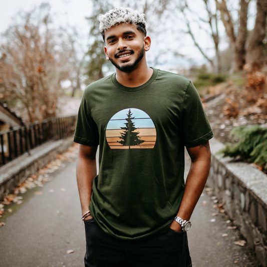 West Coast Karma Retro Tree Tee in Dark Olive