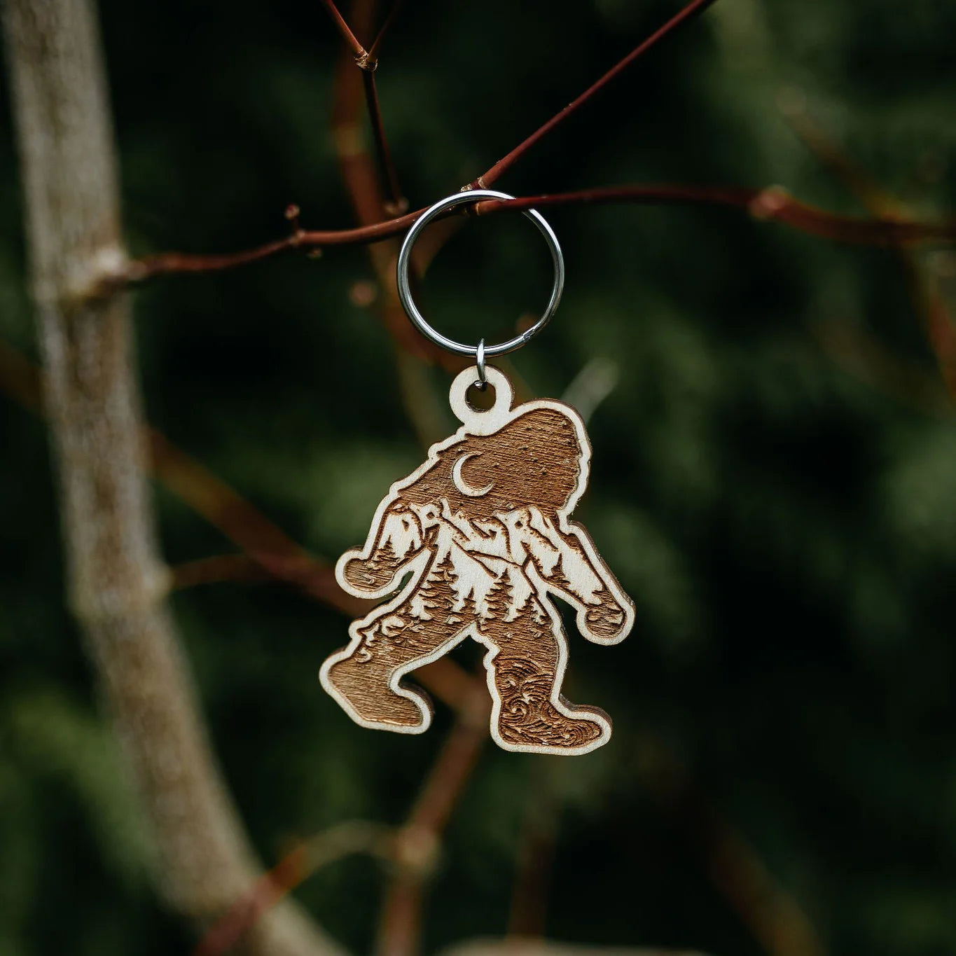 West Coast Karma Sasquatch Engraved Wooden Keychain