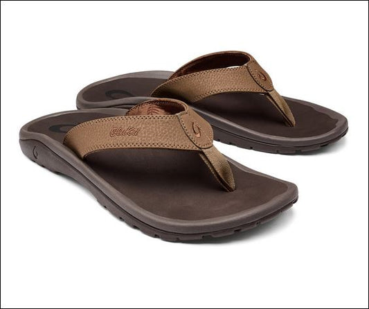 Olukai mens Ohana flip slop sandal 10110-3448 tan & dark java
