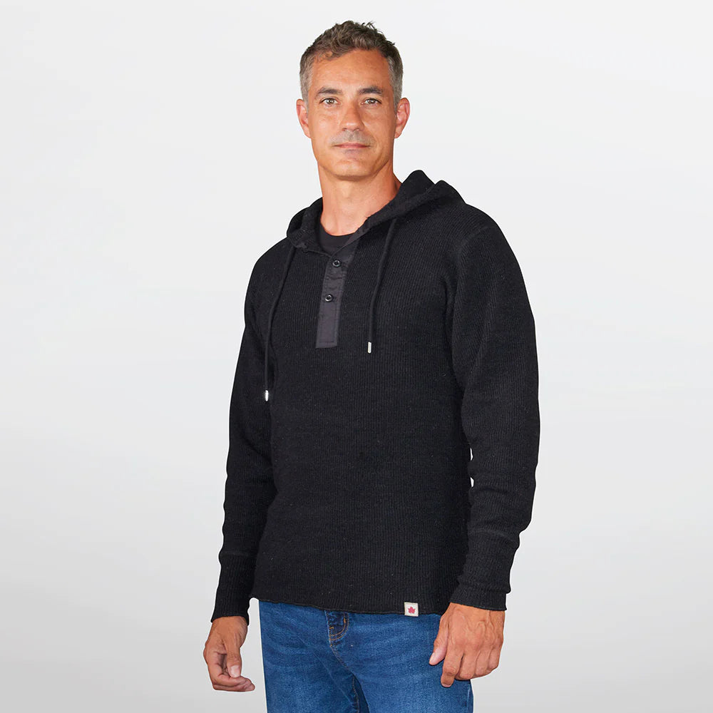 Stanfield"s Heavy Weight Wool Henley with Hood #1329 552 black