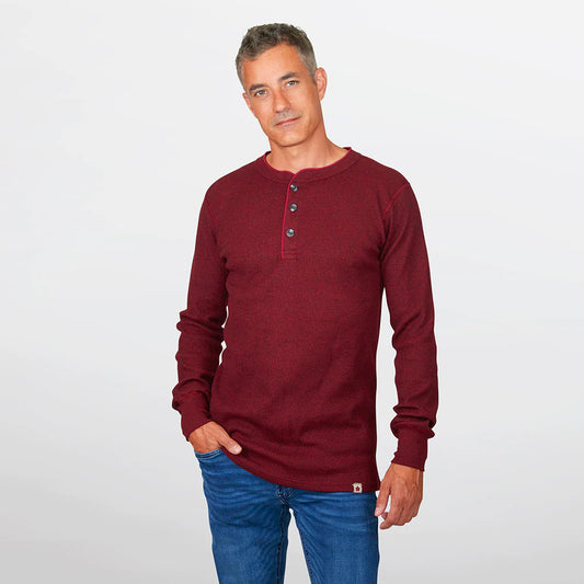 Stanfield's Men's Heritage Mock Twist Waffle  Henley #1401 burgandy