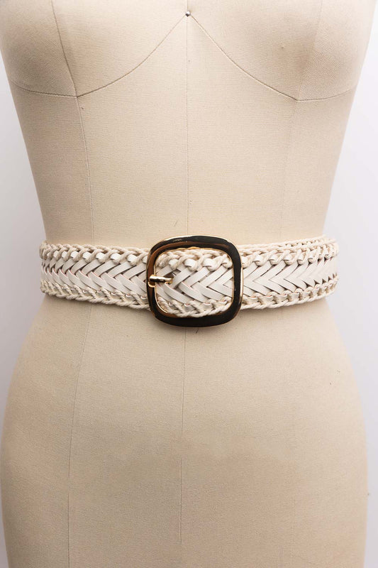 Malibu crochet trimmed woven leather belt 8062 ivory