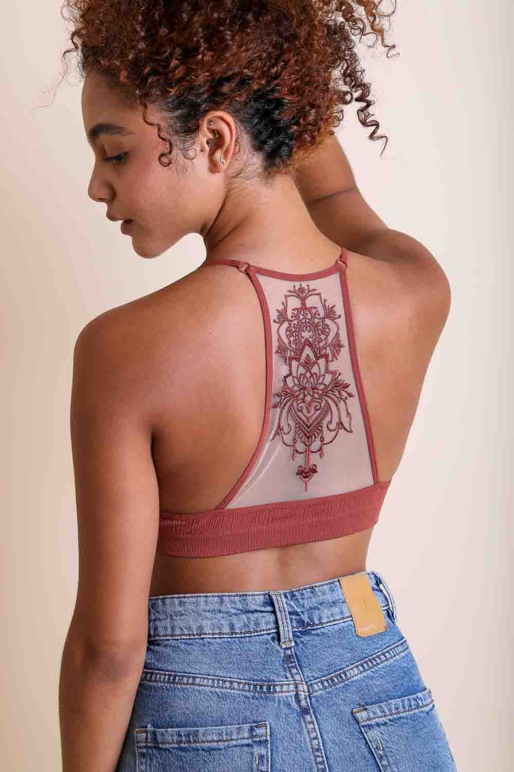 Malibu tattoo mesh racerback bralette 5330 rust