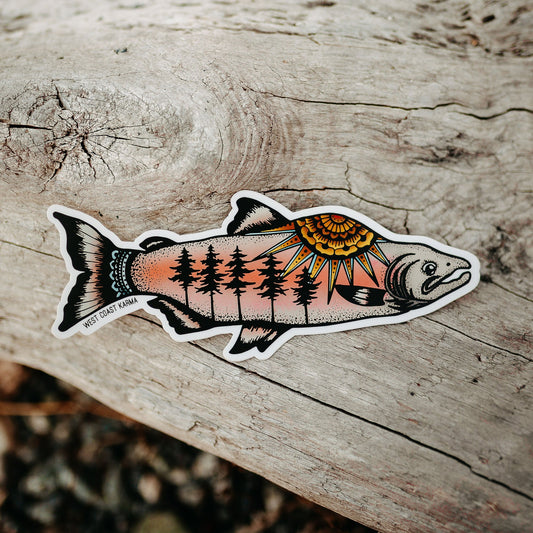 West Coast Karma Salmon Colorful Sticker