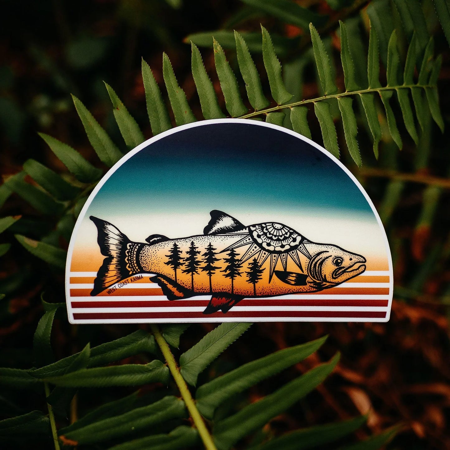 West Coast Karma Salmon Retro Sticker