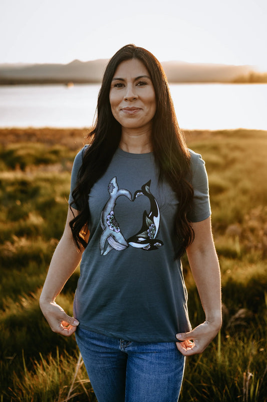 West Coast Karma whale tail relaxed tshirt colorwhaleheart navy