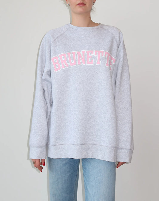 Brunette the Label The "Brunette" Not Your Boyfriend's Varsity Crew Neck Sweatshirt | Pebble Grey & Baby Pink btls315blvd24