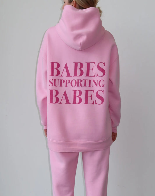 Brunette the Label The "BABES SUPPORTING BABES" Big Sister Hoodie | Baby Pink & Hot Pink btls550vd24