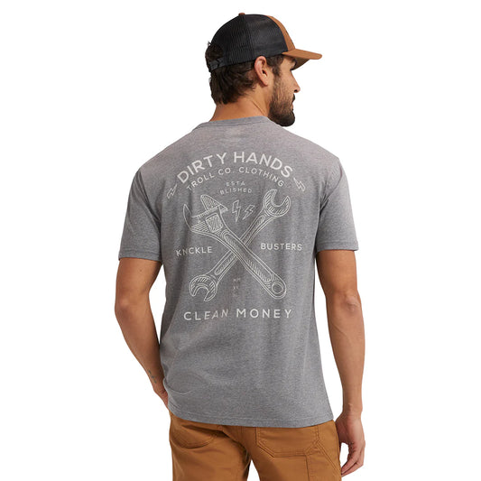 Dirty Hands Clean Money twisting wrenches tshirt tc2231 charcoal heather
